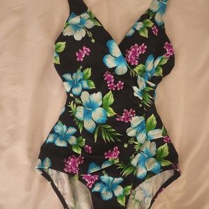 Jantzen brand tropical/floral print one piece swimsuit